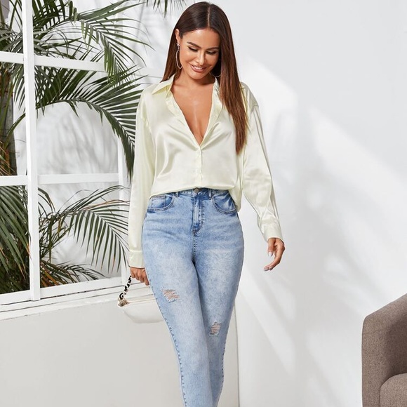 ~NTS~ NWOT Cream Silky Long Sleeve - Picture 3 of 8